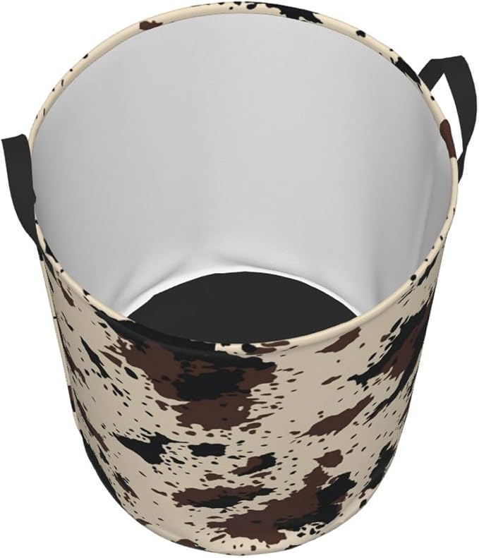 Highland Cow Texture Round Laundry Hamper Cowskin Print Storage Basket Toys - Image 2