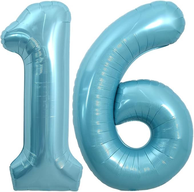 TONIFUL 40 Inch Light Blue Large Numbers Balloons Number 16 Helium Balloons by TONIFUL