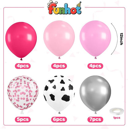 Cowgirl Balloons, 12 Inch Cow Print Hot Pink Light Pink and Silver Balloons - Image 2