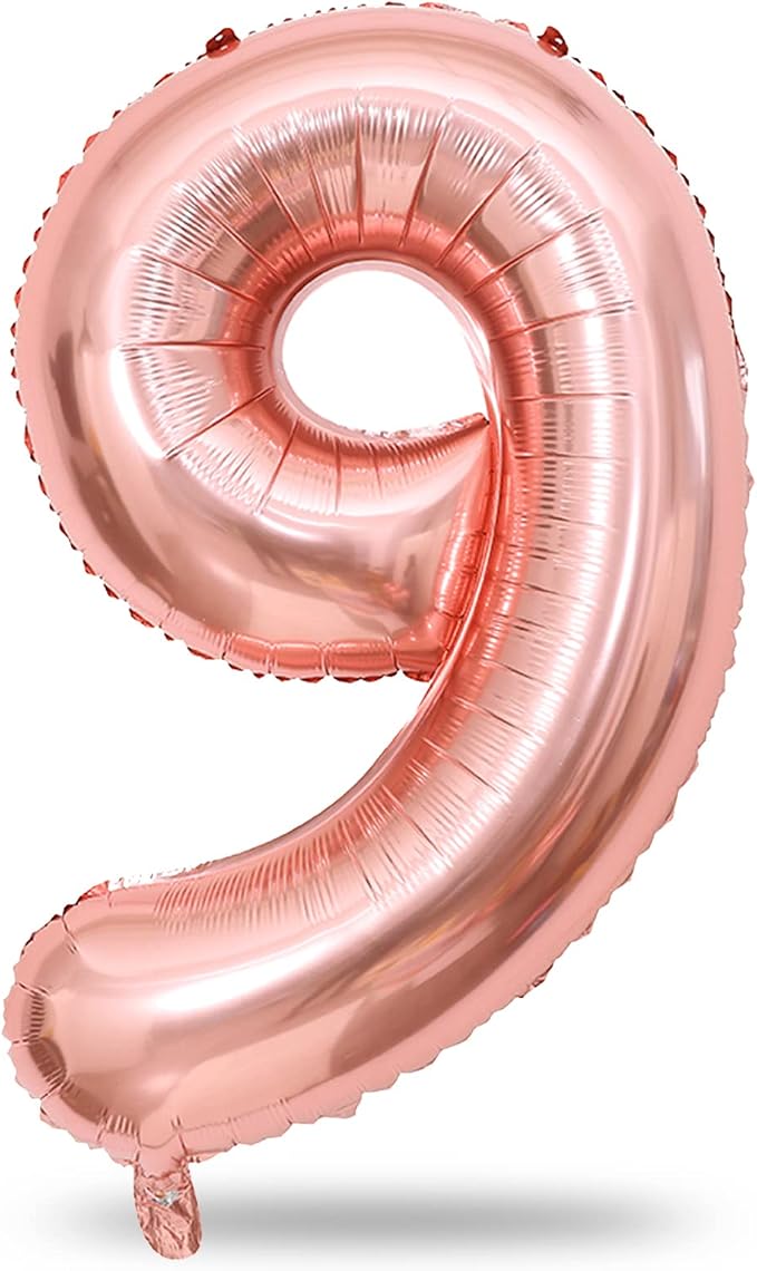 40 Inch Rose Gold Large Numbers Balloons 0-9, Self Inflating Foil Number 9 by Lingqiang