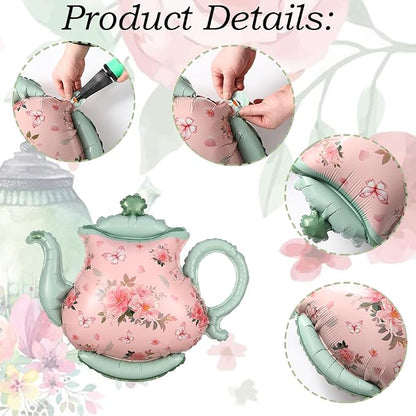 Teapot Balloon 4 Pieces Pink Green Teapot Balloons - Image 2