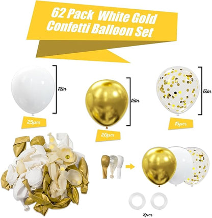 62pcs Gold White Balloons Kit - Image 3