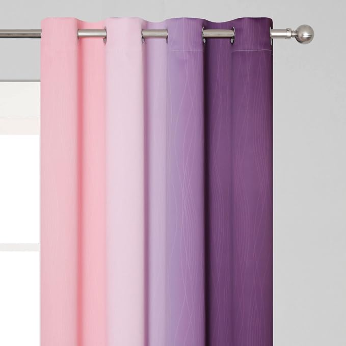 Ombre Pink and Purple Blackout Curtains 72 Inch Length 2 Panels, Full Light - Image 4