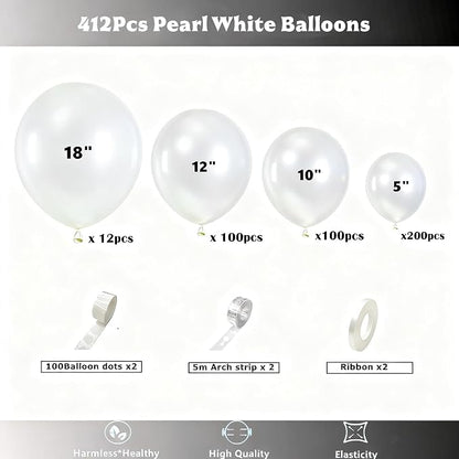 412pcs Pearl White Balloons Different Sizes 18 12 10 5 Inch - Image 2