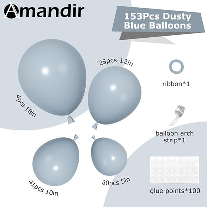 Amandir 153pcs Dusty Blue Balloons Arch Garland Kit Different Sizes | 18 12 10 - Image 3