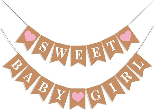 Sweet Baby Girl Banner, Paper Baby Shower Banner by SUWOW
