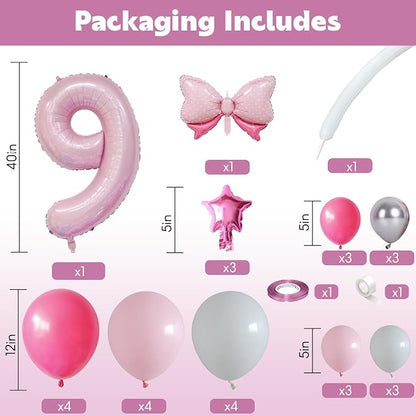 40 Inch Pink Number 9 Balloon for 9th Birthday Decoration Pastel Baby Pink - Image 2