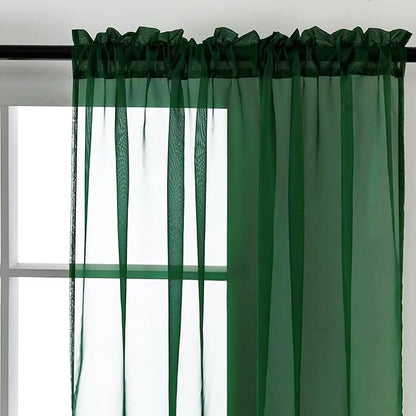 SpaceDresser Basic Rod Pocket Sheer Voile Window Curtain Panels Foliage Green 1 - Image 4