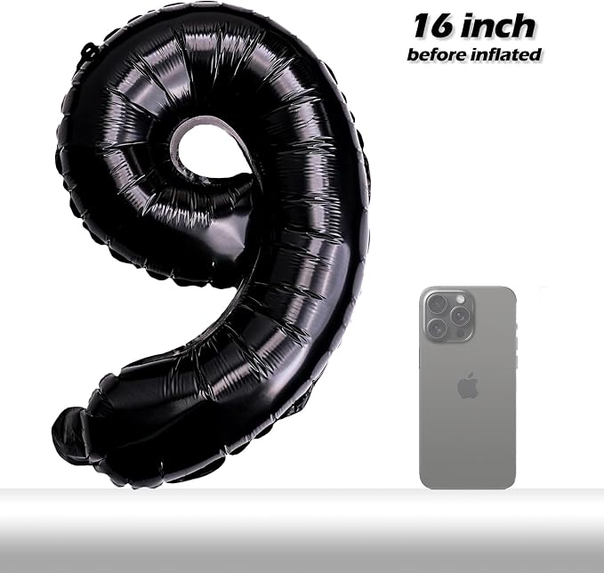 20 Pcs Black 16" Number Balloons 2 Sets 0-9 Foil Balloon Numbers Décor | Glossy - Image 4