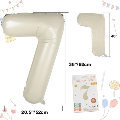 CARGEN 40 Inch Creamy White Number 7 Balloon Boho Neutral Party Decoration | - Image 3