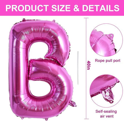 TONIFUL 40 Inch Large Rose Red Letter B Balloons Giant Hot Pink Alphabet Letter - Image 2