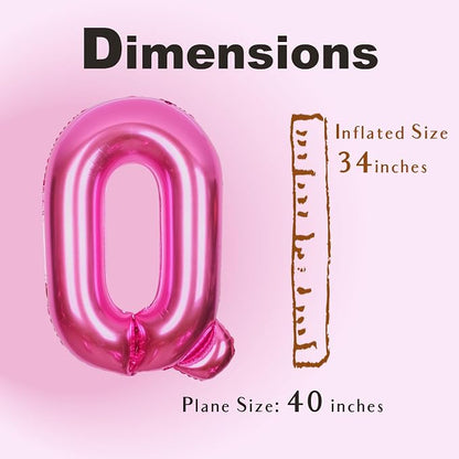 SUWEN 40 Inch Hot Pink Large Q Letter Balloons Big Foil Helium Letter A-Z | - Image 6