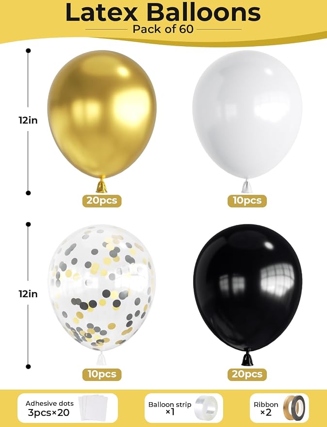 Black and Gold Balloons, Graduation, Retirement, Anniversary, New Year - Image 3