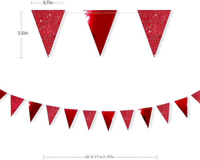 30Ft Red Party Decorations Glitter Metallic Paper Triangle Banner Flag Pennant - Image 2