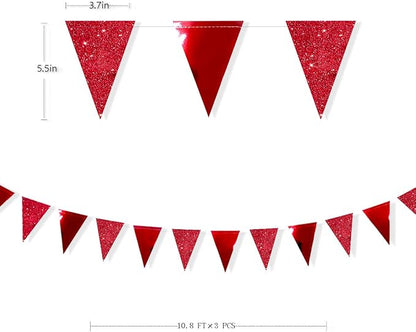 30Ft Red Party Decorations Glitter Metallic Paper Triangle Banner Flag Pennant - Image 2