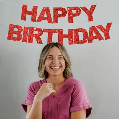 BEISHIDA Pre-Strung Glitter Red Happy Birthday Banner Party Sign Decoration | - Image 5