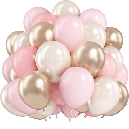 HILAVO Pink and Gold Balloons 12 Inch Pastel Light Baby Pink Double Stuffed by HILAVO