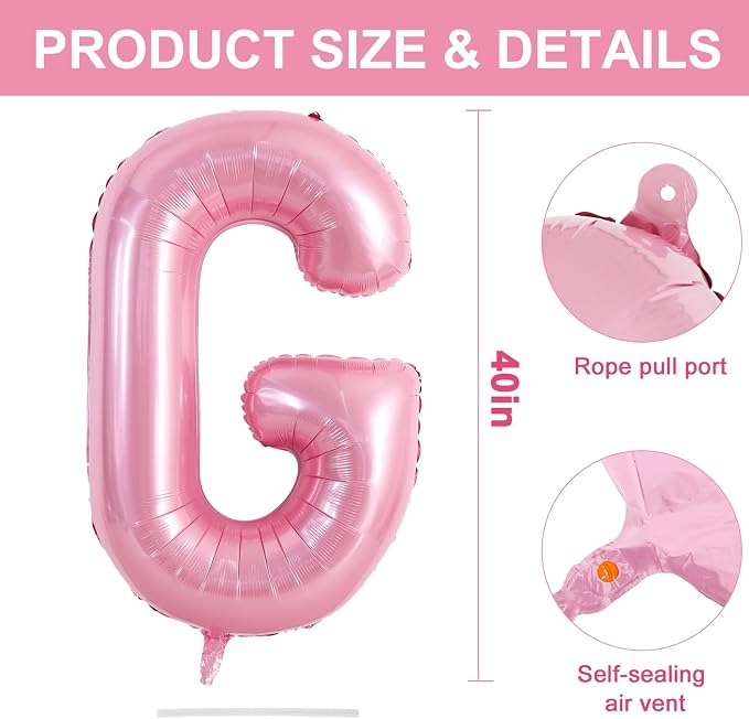 TONIFUL 40 Inch Large Pink Letter G Balloons Giant Foil Mylar Alphabet Balloon - Image 3