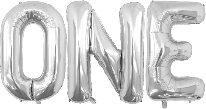 40 Inch Silver ONE Letter Foil Balloons, Giant Metallic Mylar Helium Balloons - Image 4