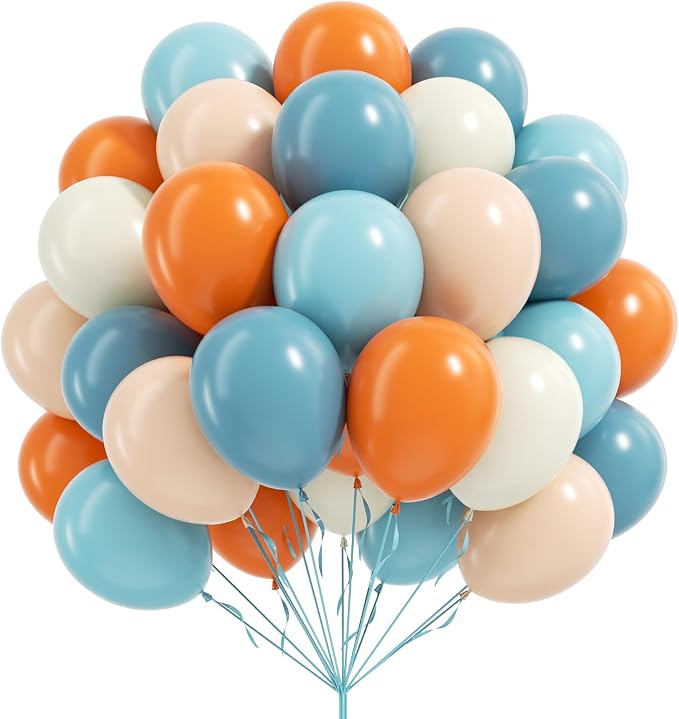 60pcs 12inch Blue and Orange Balloons, Dusty Blue Orange Sand White Nude by Vicduotex