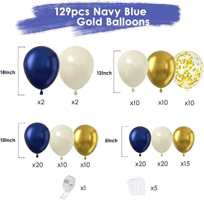 Navy Blue Gold White Balloon Arch Kit 129 Pcs Double Stuffed | Luxury Wedding - Image 3
