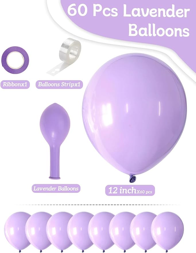 Lavender Balloons 12 Inch 60 Pcs Light Purple Pastel Purple Latex Balloons - Image 2