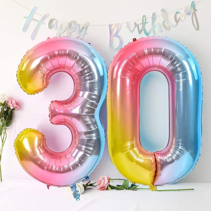 TONIFUL 40 Inch Rainbow Large Numbers Balloons 0-9, Number 0 Digital 0 Helium - Image 3