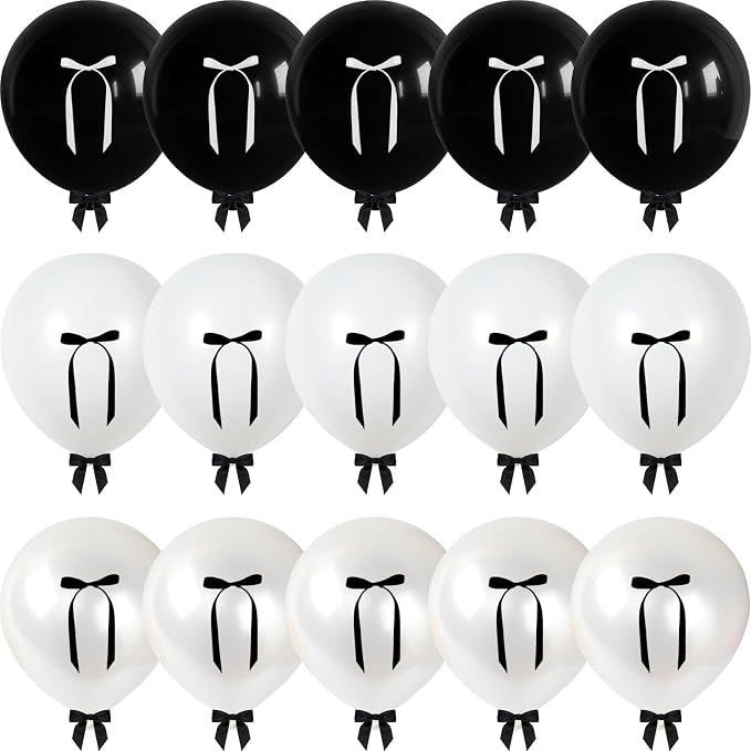 Black and White Bow Balloons 60pcs, Pearl White Black Balloons - Image 8