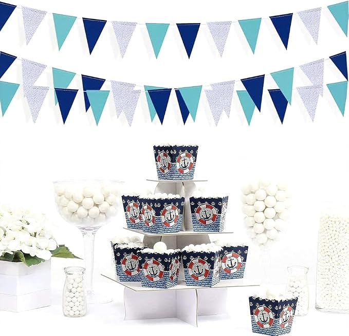 30 Ft Navy Silver Blue Party Decorations Pennant Banner Triangle Flag Royal - Image 4