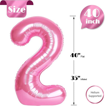 Pink Number 2 Balloon 40 Inch, 2nd Birthday Party Decorations Men Women | Foil - Image 6