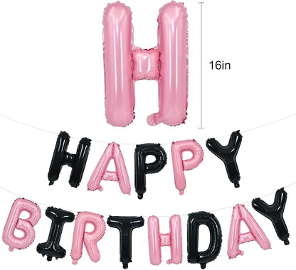TONIFUL Black and Pink Happy Birthday Balloon Banner Decor - Image 2