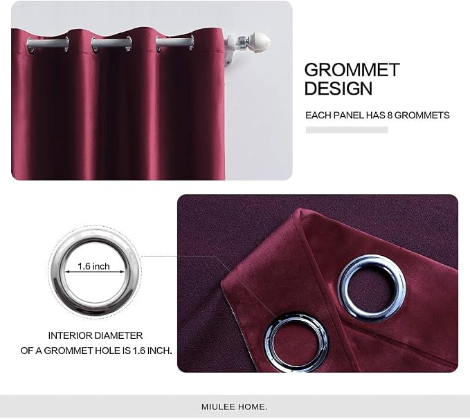 MIULEE Velvet Curtains Christmas Burgundy 52 x 84 Inch Length Set of 2 | - Image 2