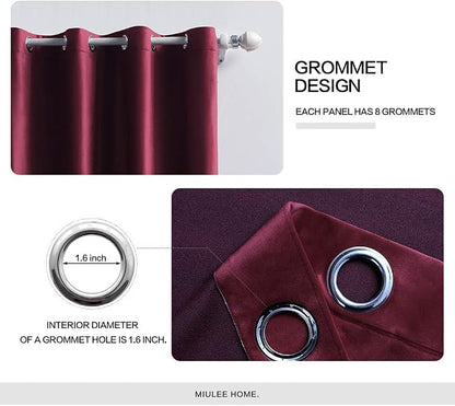 MIULEE Velvet Curtains Christmas Burgundy 52 x 90 Inch Length Set of 2 | - Image 2