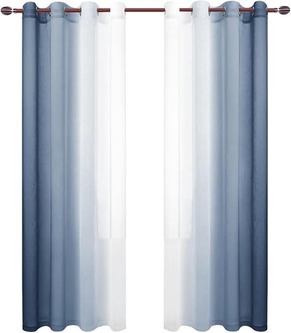 DWCN Blue Faux Linen Ombre Sheer Curtains - Image 7