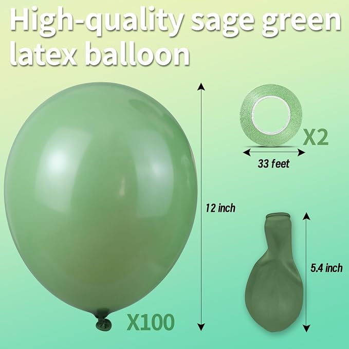 Sage green Balloons 100 Pack 12 inch Round Helium Olive Green Balloons - Image 2