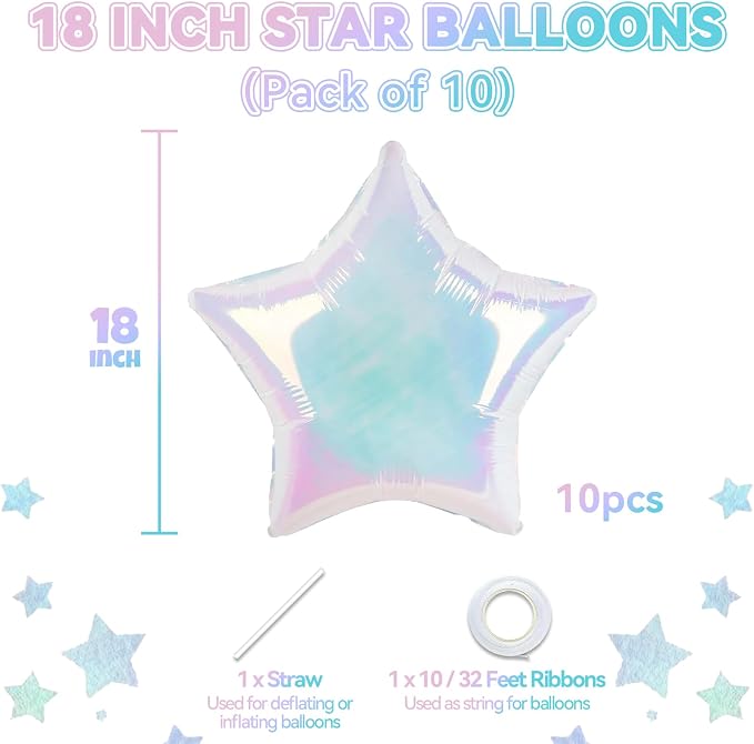 10PCS Iridescent Laser Star Foil Balloons, Transparent Laser Foil Stars Shape - Image 2