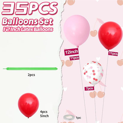 Cherry Balloons, 12 Inch Red and Pink Balloons - Image 2