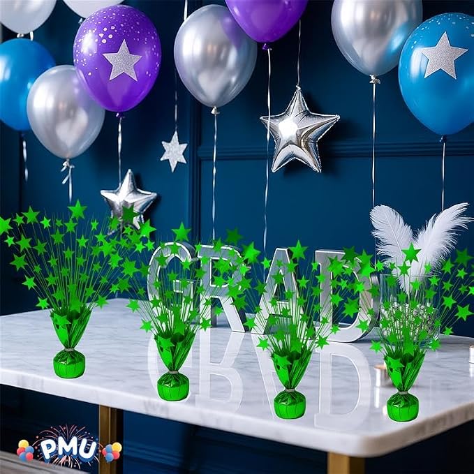 PMU 6 Pack Bursting Star Metallic Foil Spray Centerpiece- Green Balloon Weights - Image 6