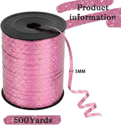 500 Yards Pink Curling Crimped Ribbon Pink Balloon String Shiny Metallic Roll - Image 2