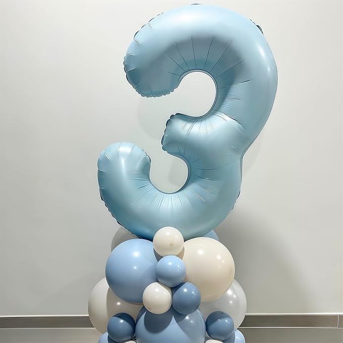 Foil 4 Balloon, Light Blue Big Number 4 Balloons - Image 4