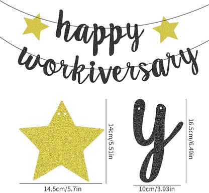 Happy Workiversary Banner Black Gold Glitter Work Anniversary Party Decorations - Image 2