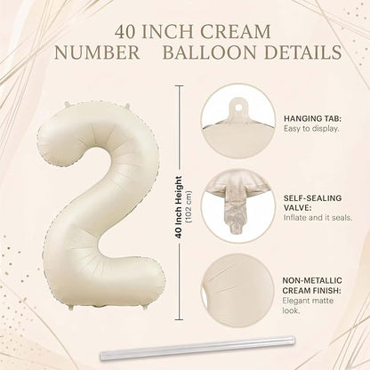 Cream Number 12 Balloon 40 Inch, Foil Numeral - Image 4