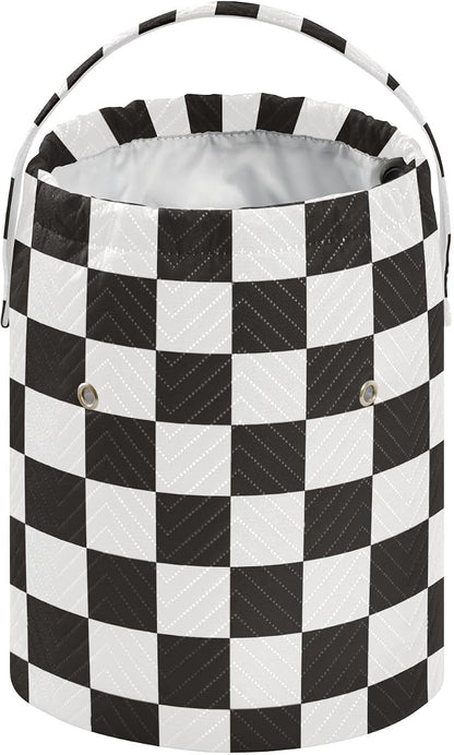 Checkered Black Yarn Bag Small Crochet Bag Drawstring Yarn Storage Organizer - Image 2