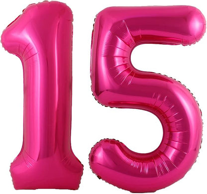 40 Inch Hot Pink 15 Number Balloons Giant Jumbo Huge 15 or 51 Foil Mylar Helium by LHOAVWE