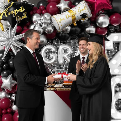 Graduation Balloons Garland Kit 153Pcs, Maroon Black Silver Balloon Arch Kit - Image 5