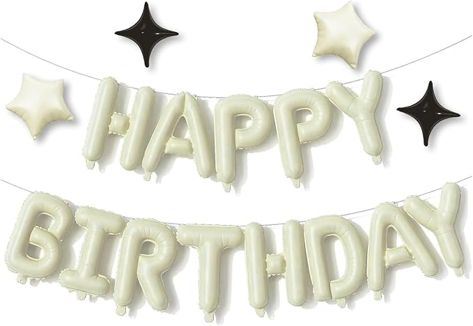 Cream Happy Birthday Balloons Banner Sign Mylar letter Party Decoration | - Image 6