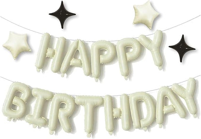 Cream Happy Birthday Balloons Banner Sign Mylar letter Party Decoration | - Image 6
