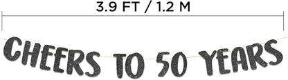 Pre-Strung Cheers to 50 Years Black Glitter Banner - Image 4