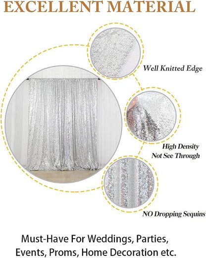 ShinyBeauty 5x7FT Silver Sequin Photo Backdrop Curtain - Image 4