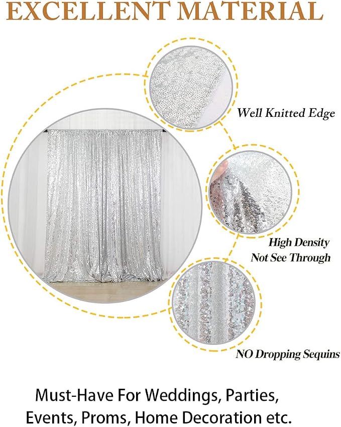 ShinyBeauty 8FTx10FT Silver Sequin Backdrop | Sparkle Drapes - Image 4